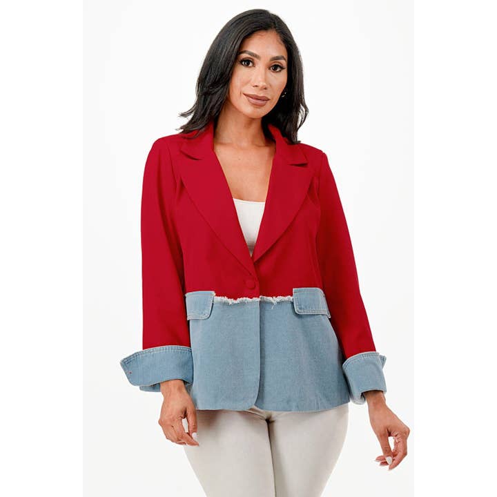 BLAZER IN DENIM URBAN SPLICE per la vendita all'ingrosso da parte di Black Pearl Clothing