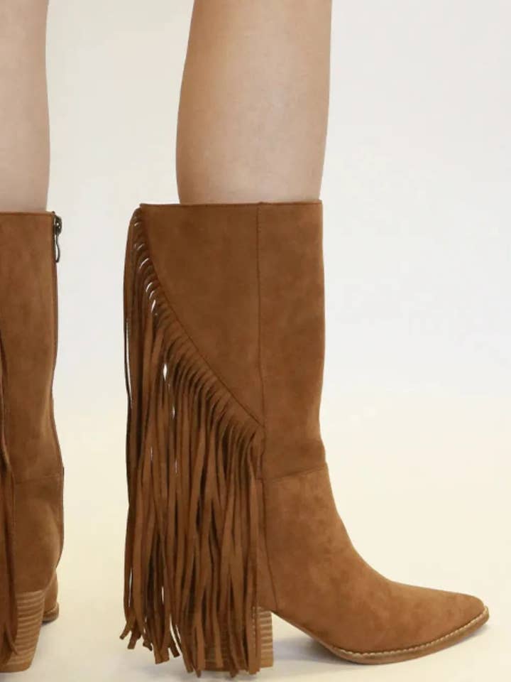 Beast Fashion Suede Fringe Point Toe Boots for wholesale by Queenado