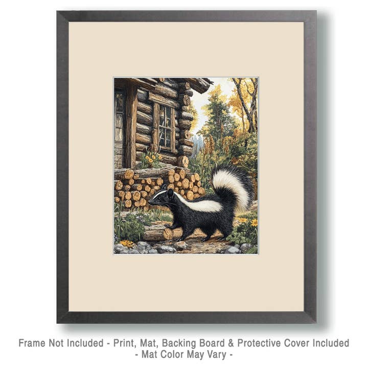 Mowbi - Wholesale Art Print - Skunk Passing By - Log Cabin Companions Wall Art Prints – 8″x10″ Artwork for 11″x14″ Frame