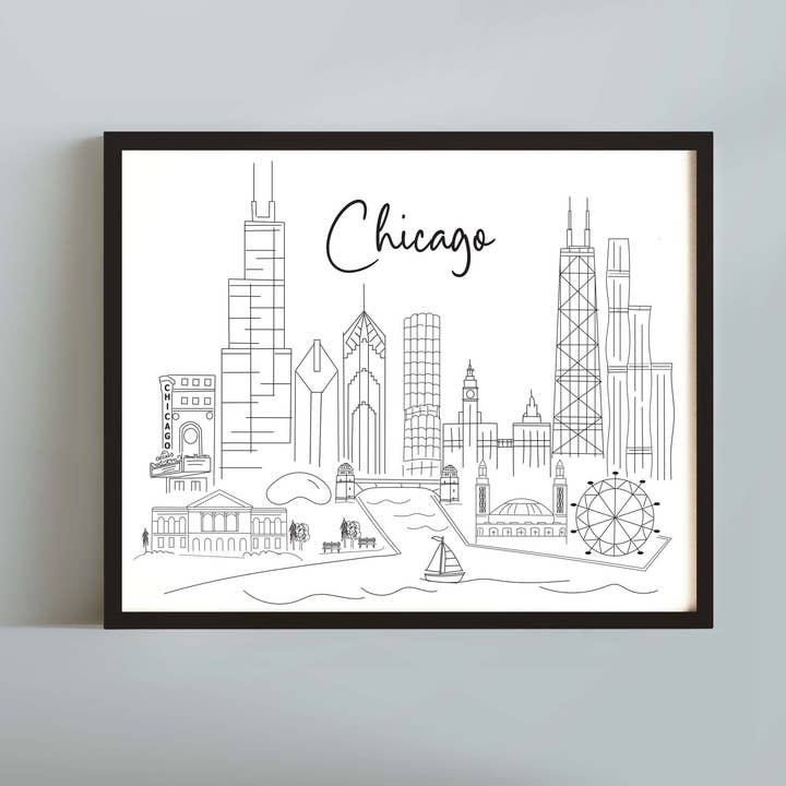 Sketch print of Chicago, IL - points of interest for wholesale by Simply Sketch Studio