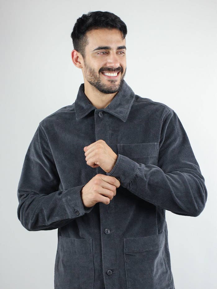 Charcoal Stretch Corduroy Chore Coat for wholesale by JACHS NY