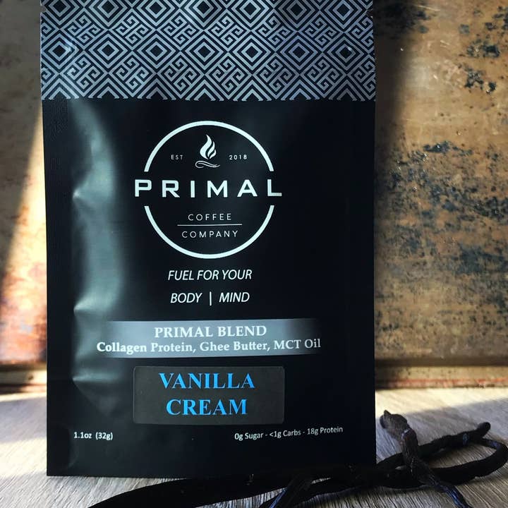 Primal Coffee Company – wholesale Gräddersättning – Primal blandning Creamer enda servering - vaniljkräm (sötad)