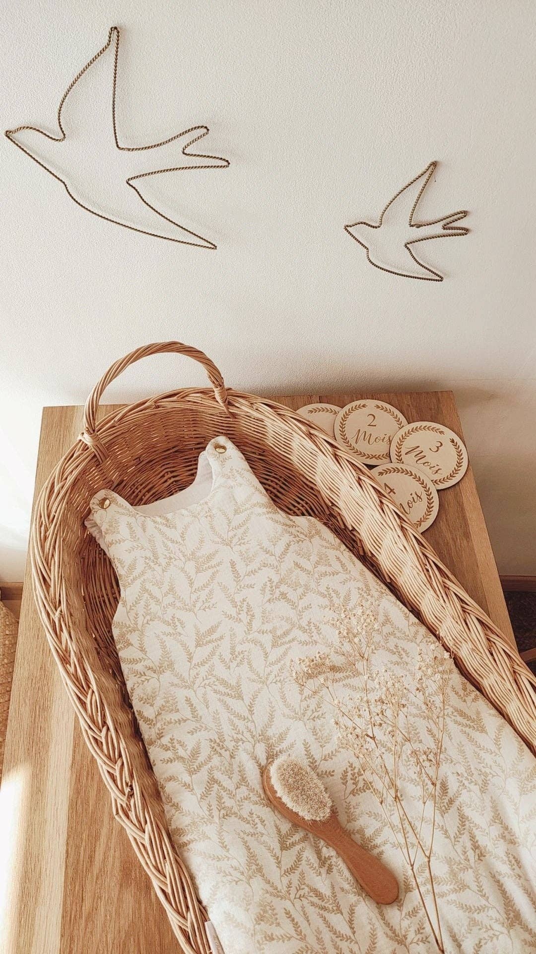 Les p'tites Merveilles de Bérénice - Wholesale Bodysuit (Non-Footed) - Baby - Sleeping bag 0-3 months “Leaves” in beige and off-white double organic cotton gauze3