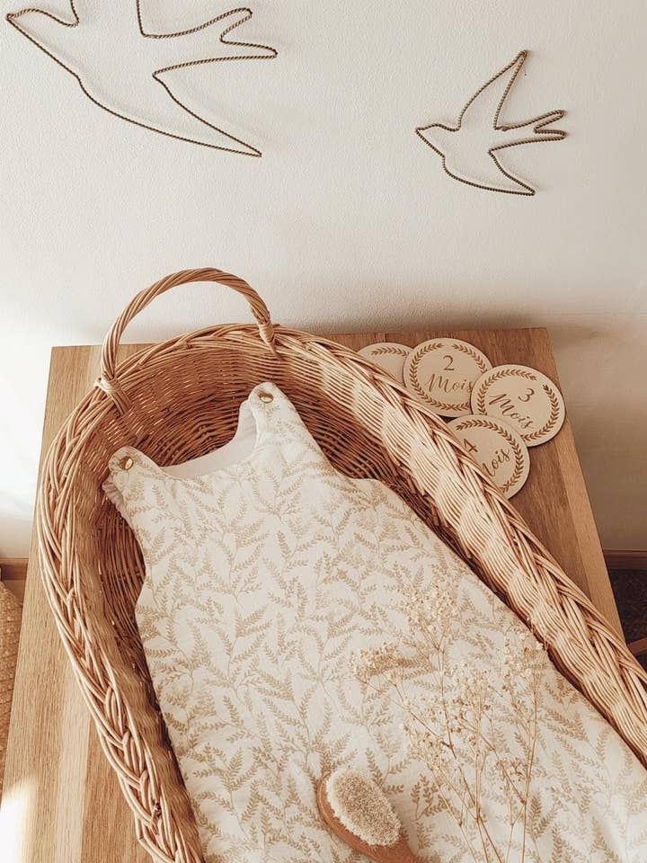 Les p'tites Merveilles de Bérénice - Wholesale Bodysuit (Non-Footed) - Baby - Sleeping bag 0-3 months “Leaves” in beige and off-white double organic cotton gauze3