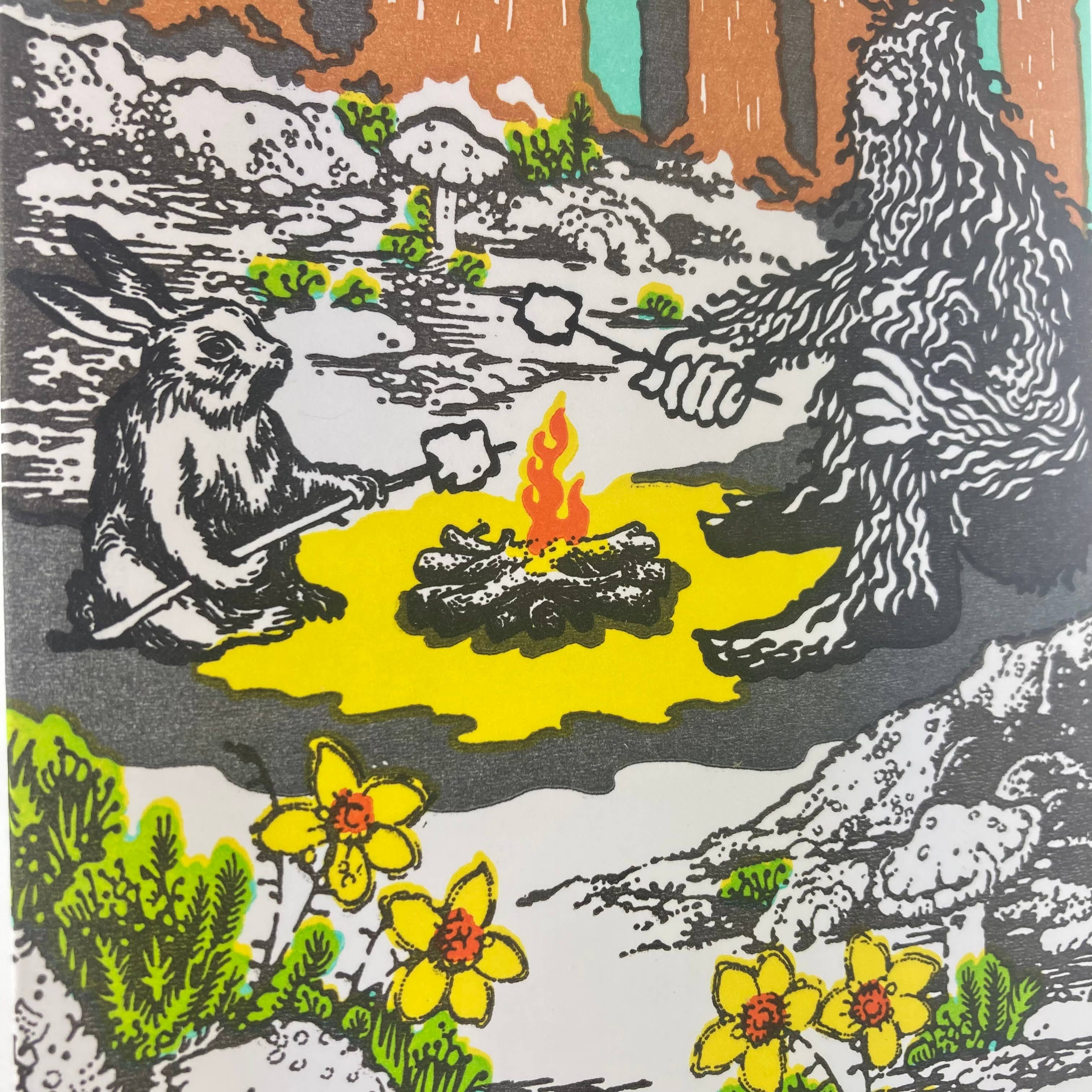 Old School Stationers - Vente Carte de vœux classique - Des amis rôtissent des guimauves.2