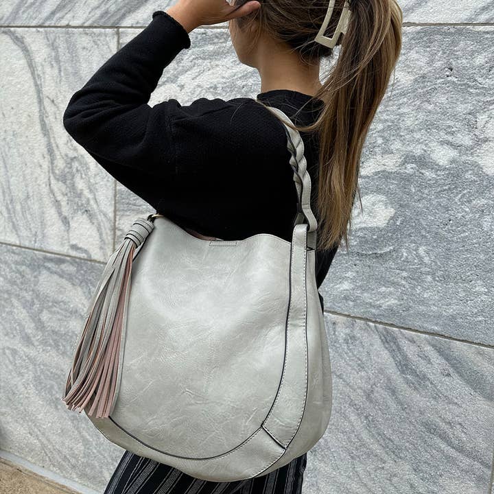 Jen & Co. - Wholesale Shoulder Bag - Women's - M2180 Eloise Large Tassel Hobo w/ Braided Handle