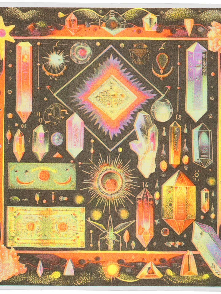 Sacred Crystals Risograph Print for wholesale by Back of Beyond Press