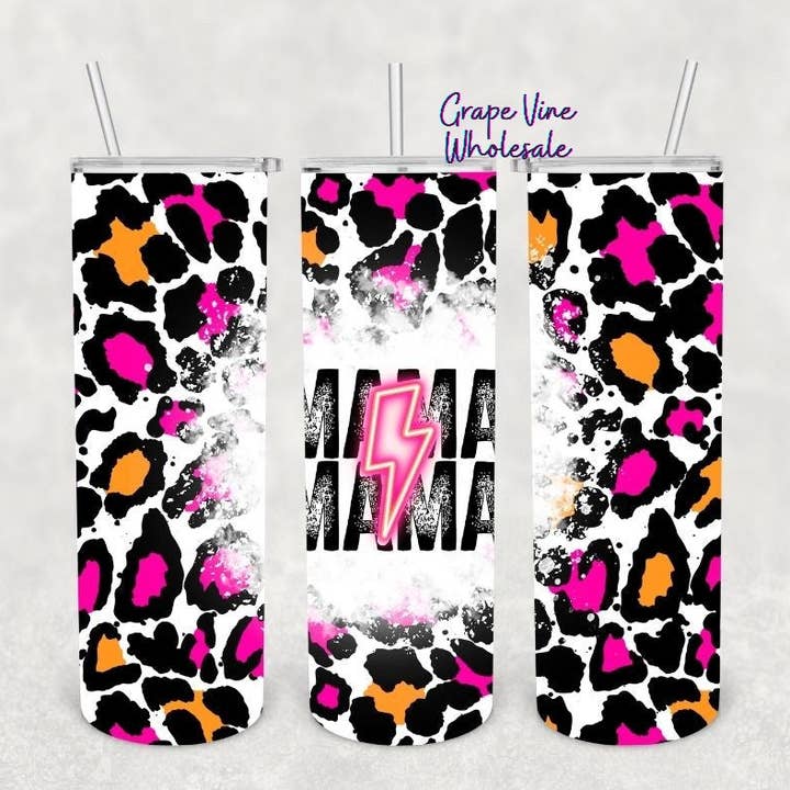 Pink Lightning Bolt Mama 20oz Tumbler for wholesale by GrapeVineWholesale