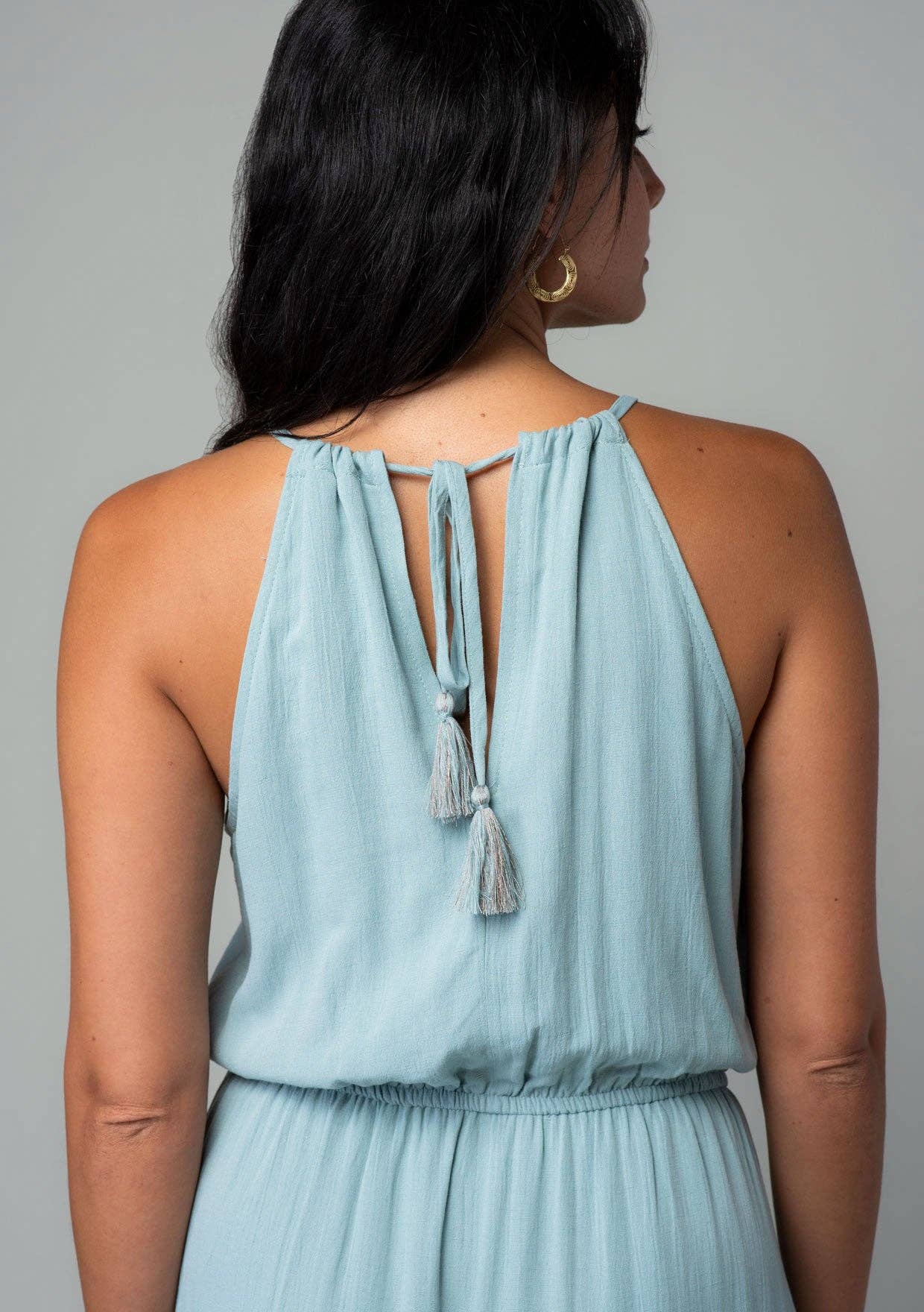 Lovestitch - Wholesale Dress - Women's - Linen Blend Embroidered Halter Tiered Maxi Dress10