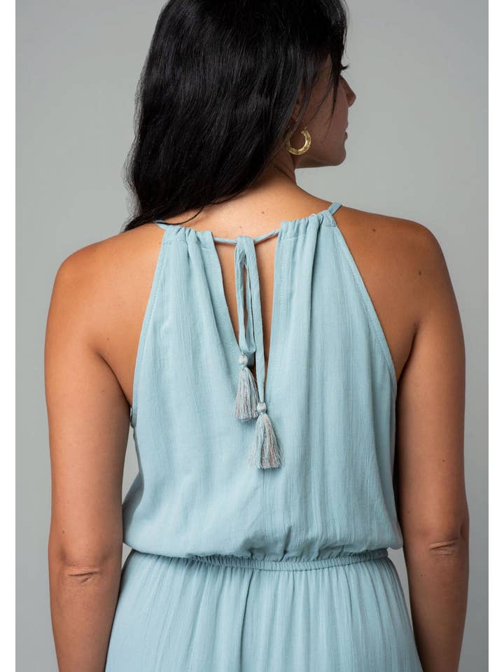 Lovestitch - Wholesale Dress - Women's - Linen Blend Embroidered Halter Tiered Maxi Dress10