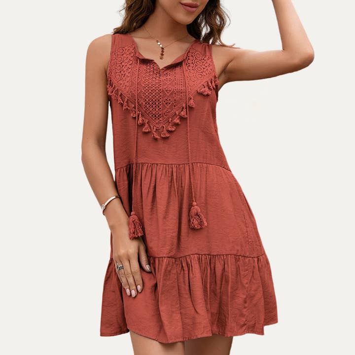The Moment Collection - Wholesale Dress - Women's - Delicate Boho-Style Embroidered Lace Fringe Mini Dress2