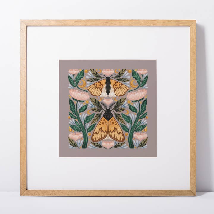 Moth and Botanicals 4x4 Art Print for wholesale by Kristin Heldt Art