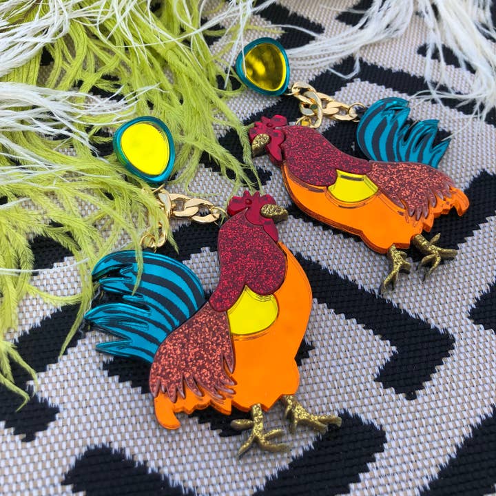 Chicken Earrings, Laser Cut Acrylic, Plastic Jewelry for wholesale by I'm Your Present
