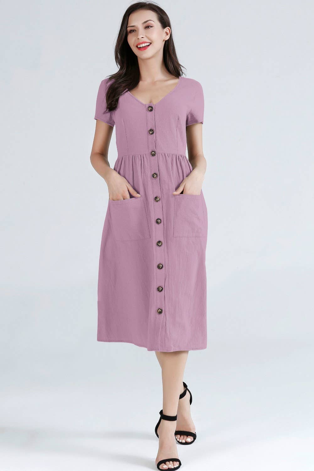 ePretty - Vendita all'ingrosso Vestito - Donna - TJ002 - Abito midi abbottonato con tasche12