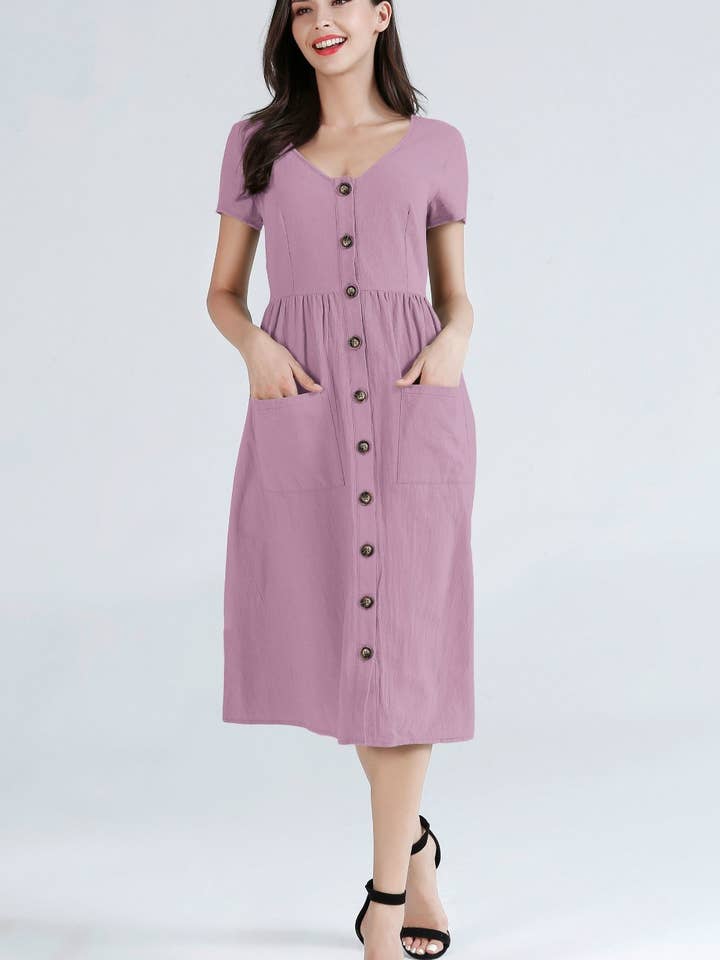 ePretty - Vendita all'ingrosso Vestito - Donna - TJ002 - Abito midi abbottonato con tasche12