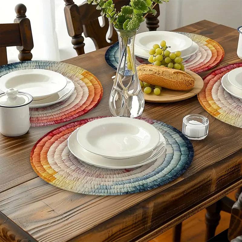 Huis Van Merken - Venta al por mayor Manteles individuales - Juego de Manteles Bohemios Ombre - Redondos, Antideslizantes, Limpiables4
