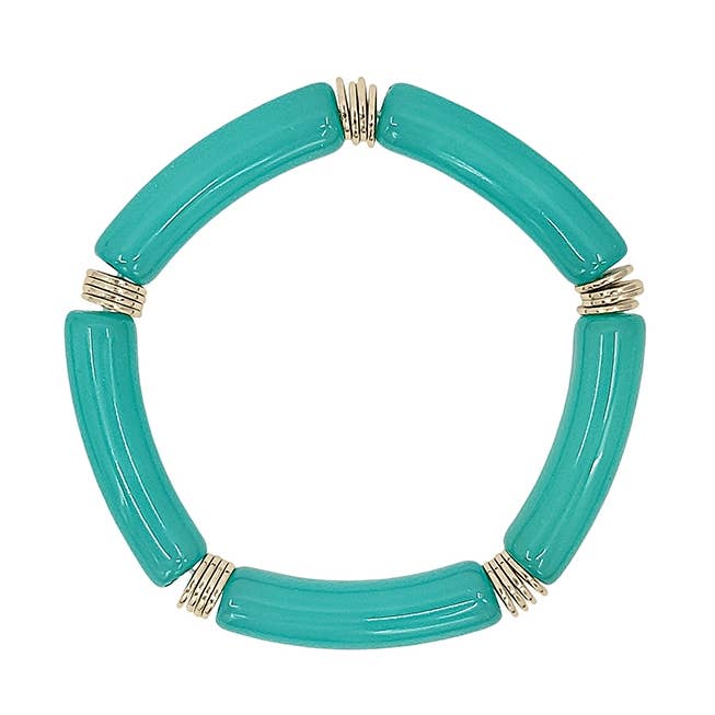 What's Hot – wholesale Bangle bracelet – Teal Bamboo Acrylic and Gold Stretch Bracelet0