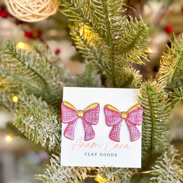 Anam Cara Clay Goods - Wholesale Stud/Post Earrings - Sparkle Bow Statement Studs-Polymer Clay Earrings8