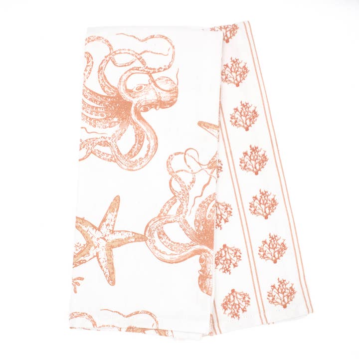 Coral Octopus Kitchen Towel Set for wholesale by 8 Oak Lane