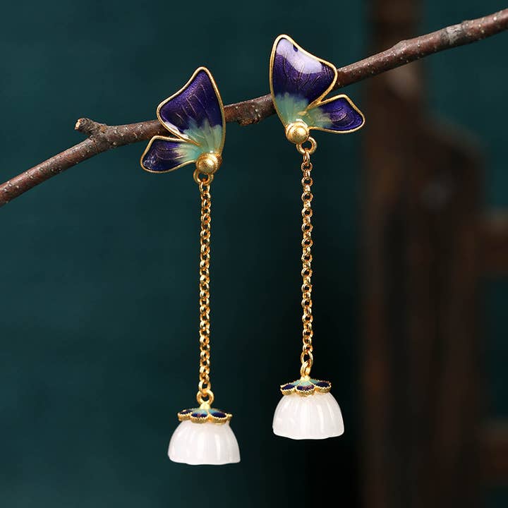 White Jade Lotus Pod Earrings for wholesale by Bright MacMing
