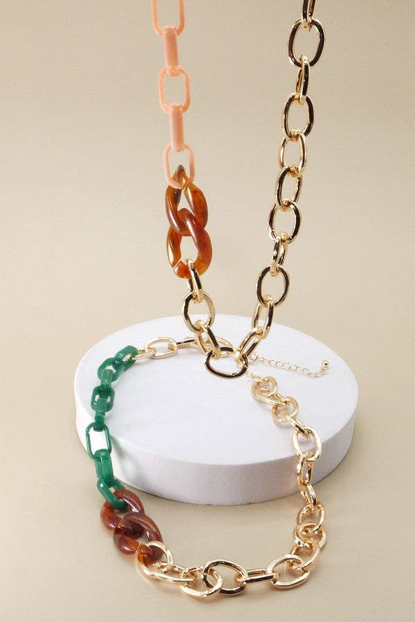 JOSSLYN by wall to wall - Wholesale Link & Chain Necklace - HANDMADE ACRYLIC MIX LINK CHAIN NECKLACE | 25N3163