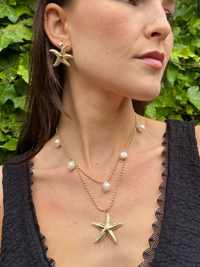 Stainless steel starfish necklace 224AQ121 for wholesale by BYREN | ÉLINE L'ATELIER