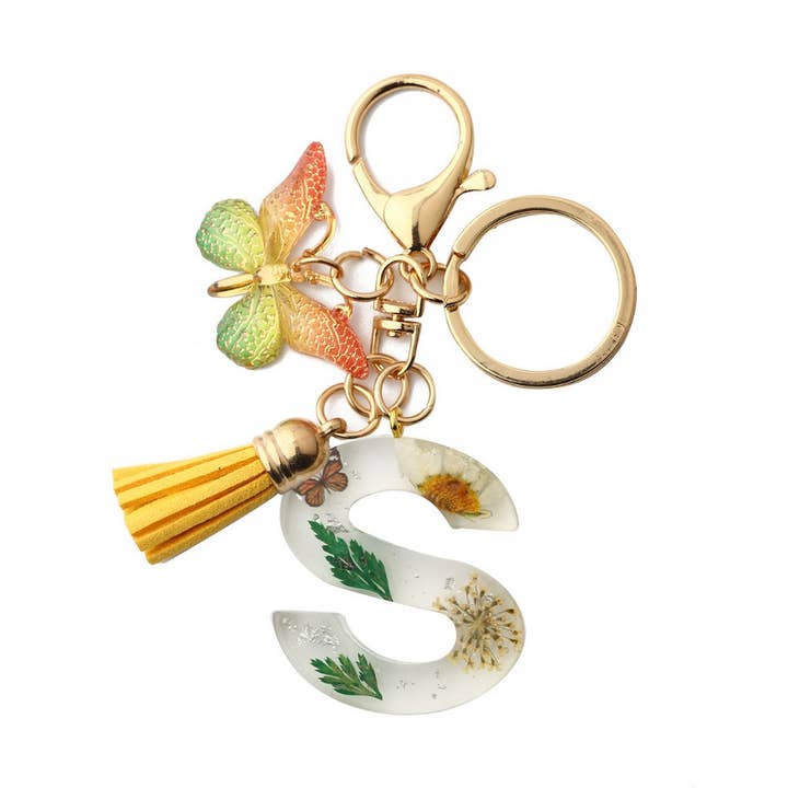 ACCITY - Wholesale Keychain - Women's - Flower Letter Keychain with Yellow Butterfly Charm_CWAB509017