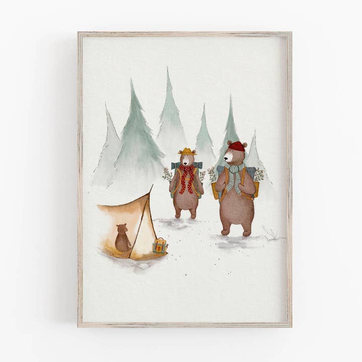 Bear Family Camping Art Print For Children's Room for wholesale by Urchin Bay