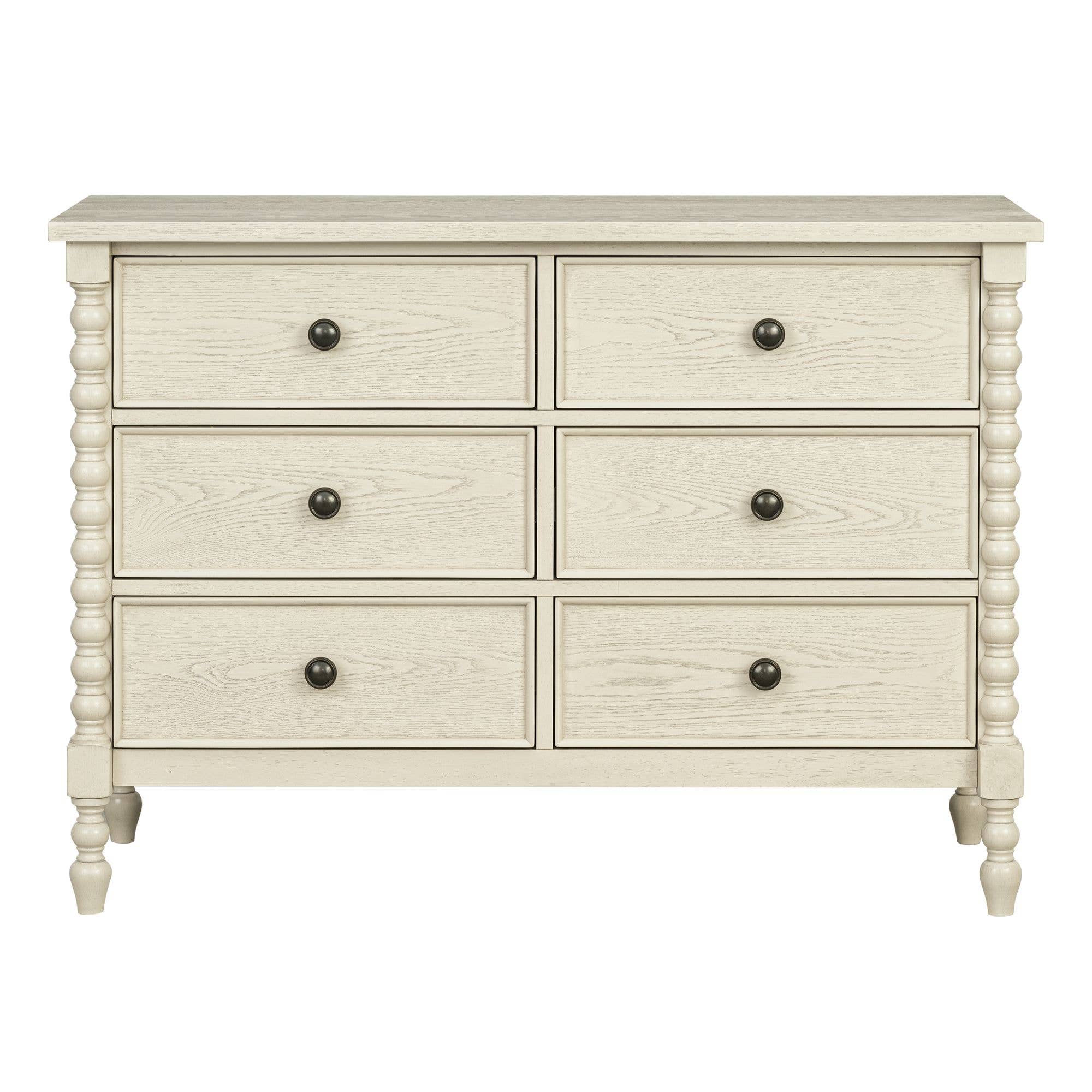 Olliix - Wholesale Cabinet - 46"W 6-Drawer Small Spindle Wood Dresser, Antique Cream *3