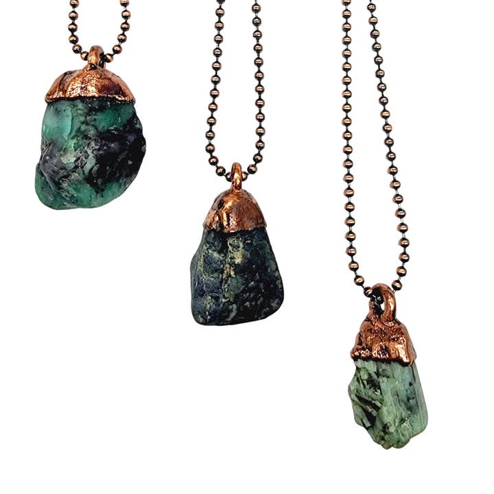 MergingMetals - Wholesale Pendant/Charm Necklace - Emerald in Matrix Necklace / Ball Chain