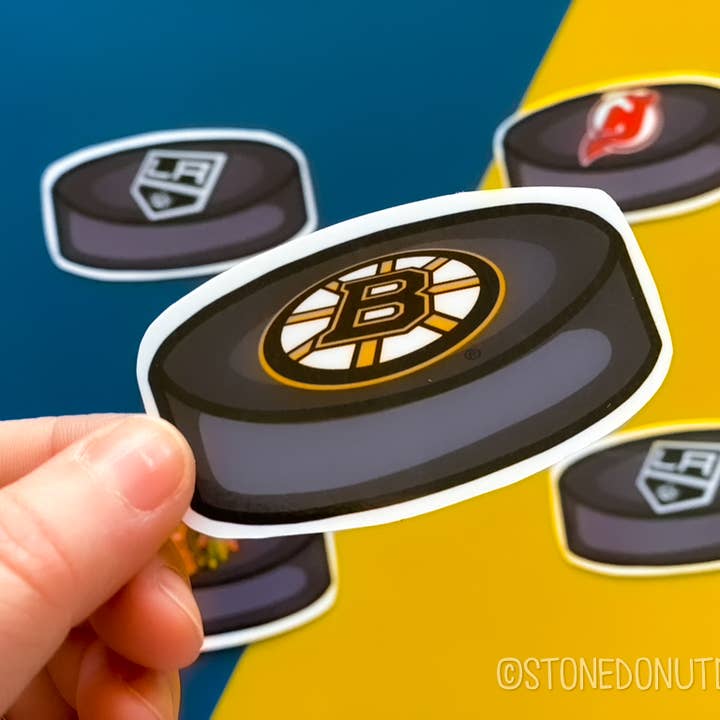 NHL Puck with Team Logo Vinyl Sticker for wholesale by Stone Donut Design, LLC