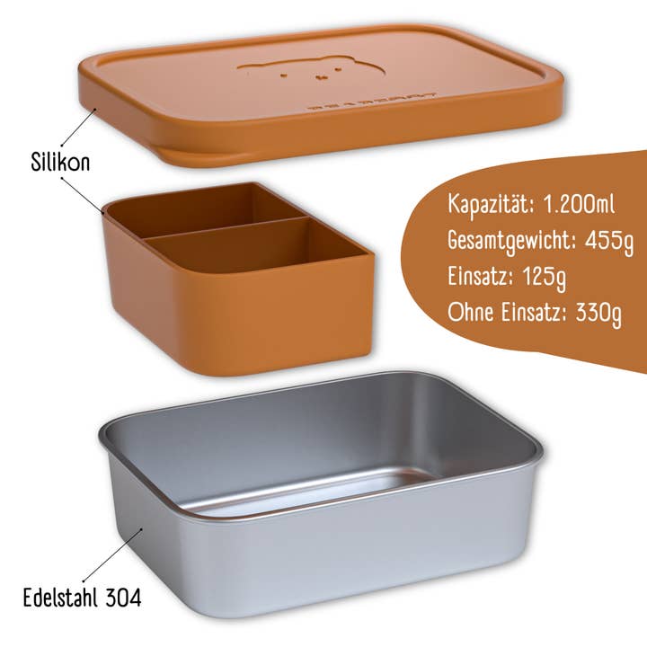 BEARFOOT - Wholesale Lunch Bag/Box - Kids - Children's stainless steel lunchbox with silicone insert - Brown4