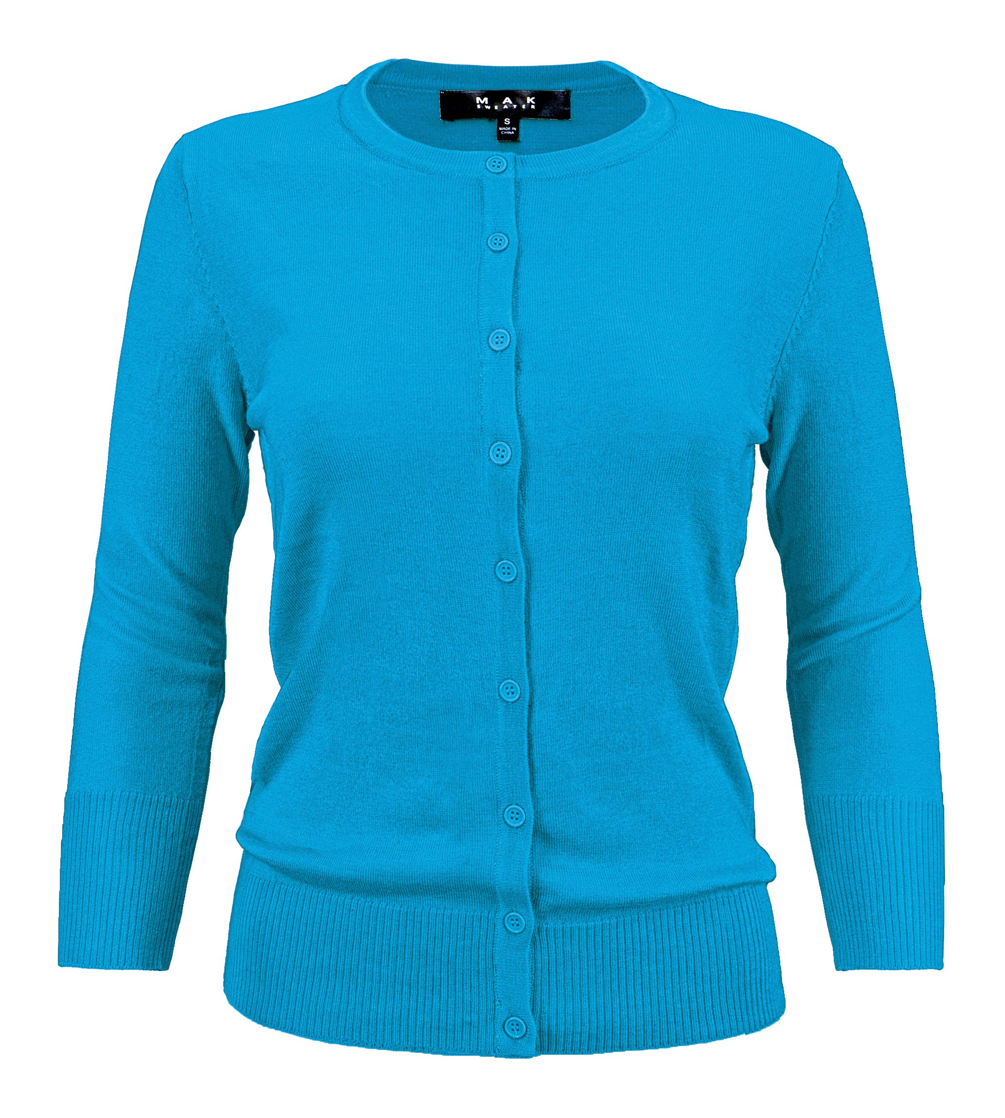 Mak - Wholesale Cardigan - Women's - 3/4 Sleeve Crewneck Plus Size Knit Cardigan Sweater CO079PL84
