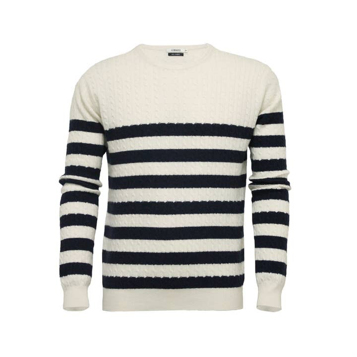 Maglione in Seta e Cashmere a Righe con Collo a Girocollo Breton a Treccia per la vendita all'ingrosso da parte di Hommard