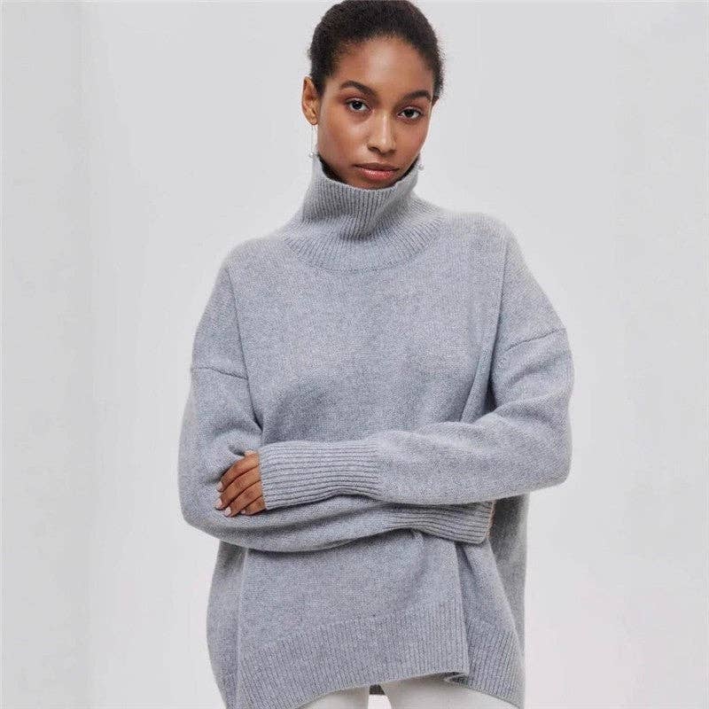 Plush Looks - Vente Pull en maille – femme - Pull ample à col montant uni0