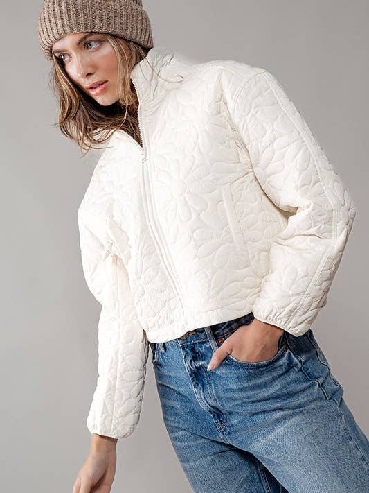 Urban Daizy - Wholesale Jacket - Women's - Floral Imprint Boxy Zip Up Jacket