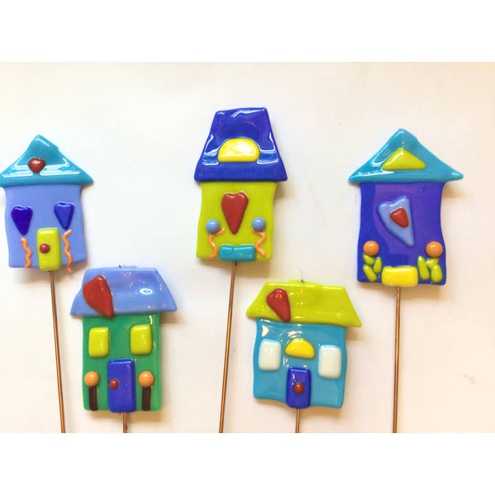 Love Shack House plant stakes! Fused Glass for wholesale by Fish Tales