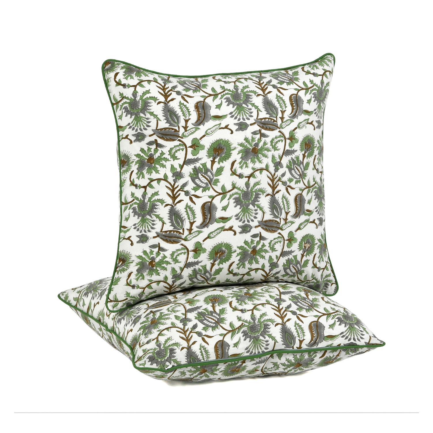 Cotton Print Club - Vente Housse de coussin - Housses de coussin à passepoil - Vert menthe (lot de 2)13