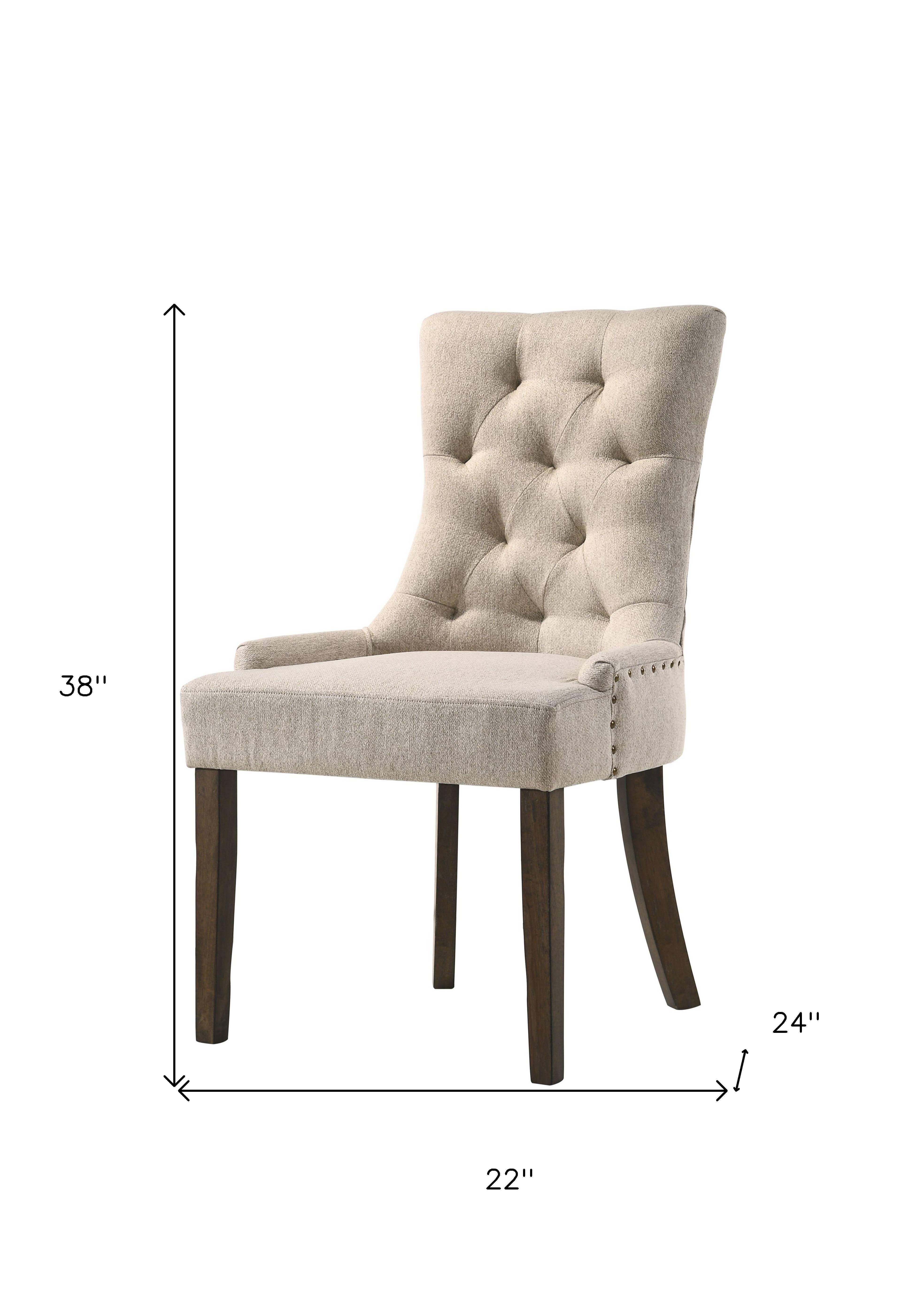 HomeRoots – wholesale Chair – Set of Two Tufted Beige and Oak Upholstered Fabric And Solid Wood Dining Side Chairs2