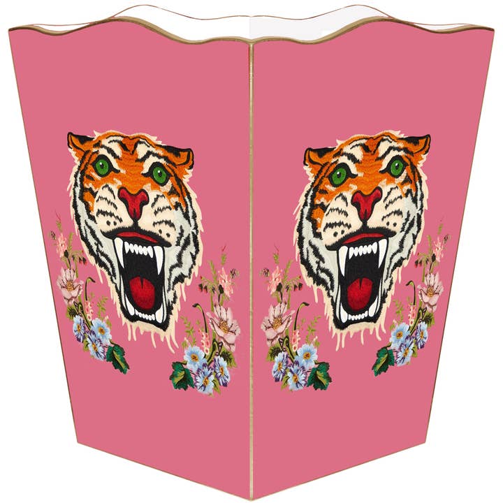 Marye-Kelley - Wholesale Prullenbak/vuilnisbak - Tijger op roze en blauwe prullenmand