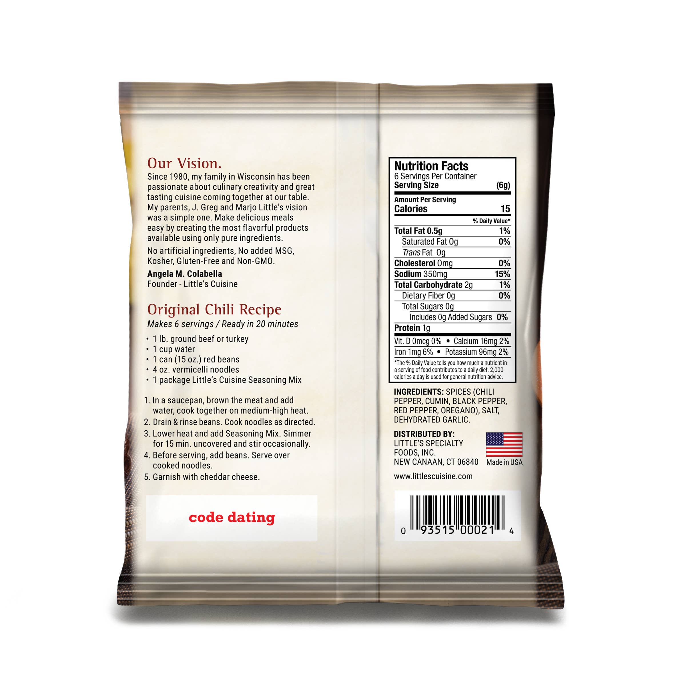 Little's Cuisine - Wholesale Dried Spice Mix - Little's Cuisine Original Chili Seasoning Mix 1.25 oz.1
