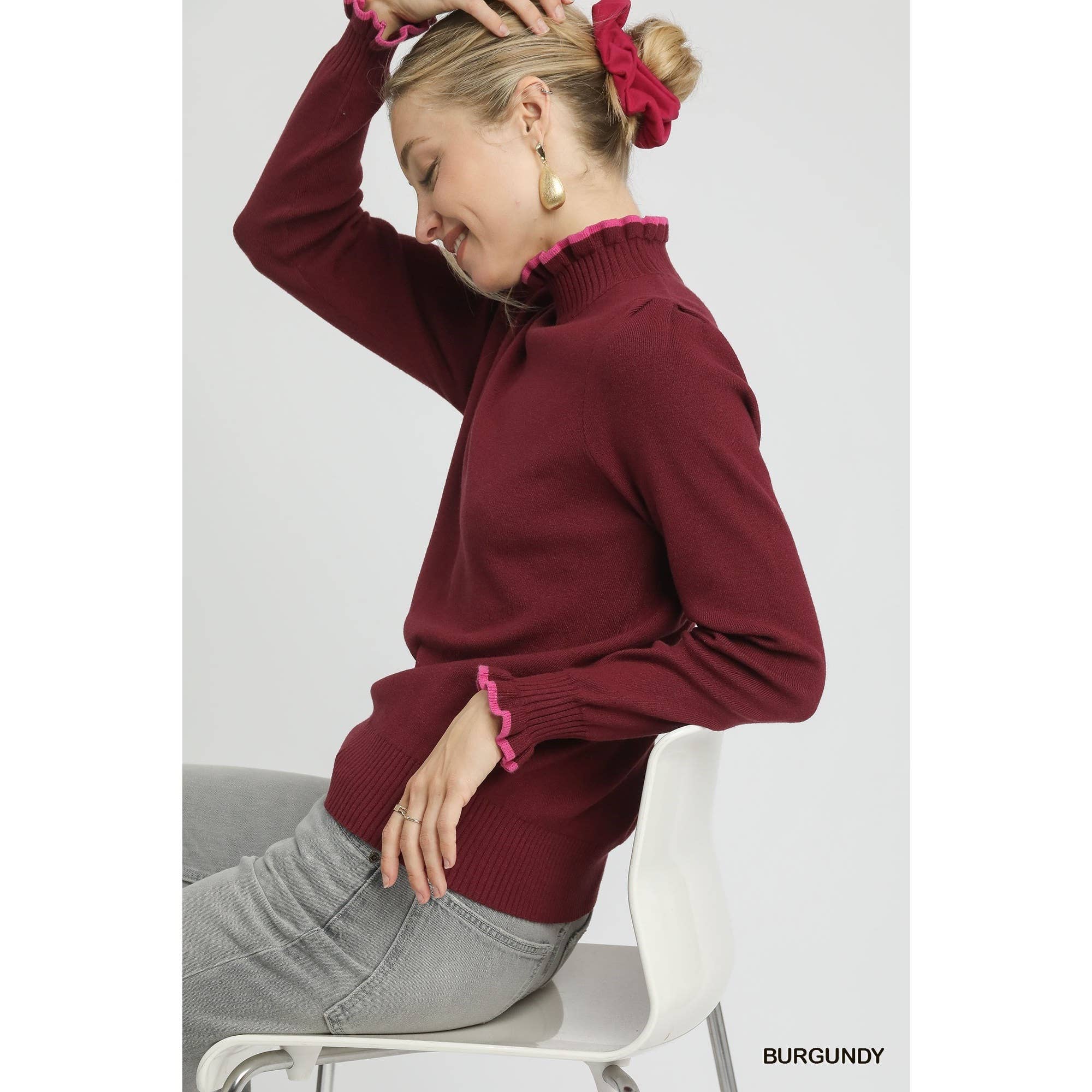 STYLE USA - Wholesale Tuniek - Dames - Trui met contrasterende randen en ruches breisel1