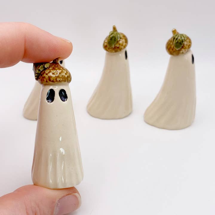 The Spookarium, Handmade Ceramic Ghosts, Acorn hats 5-6cm for wholesale by The Spookarium