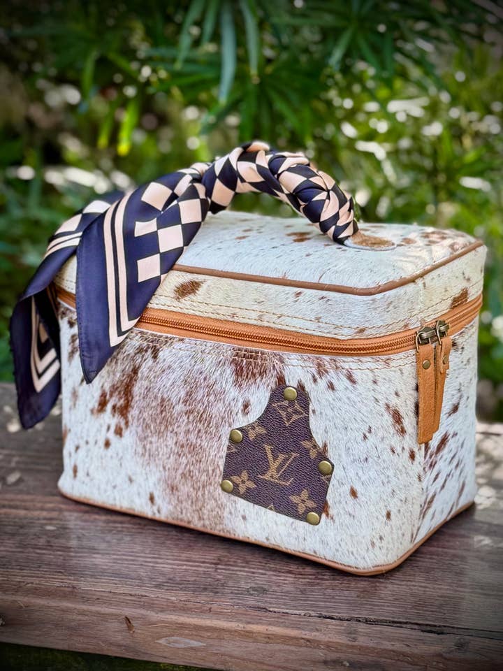 Upcycled LV Cowhide Leather Cosmetic Toiletry Bag Jewelry for wholesale by Southern Junkie Gypsy Boutique