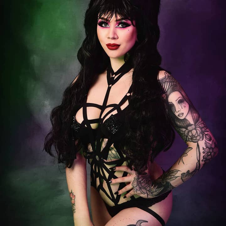 Skellington Curiosities - Wholesale Sex Toy - Elvira Spider Web Body Harness - Black