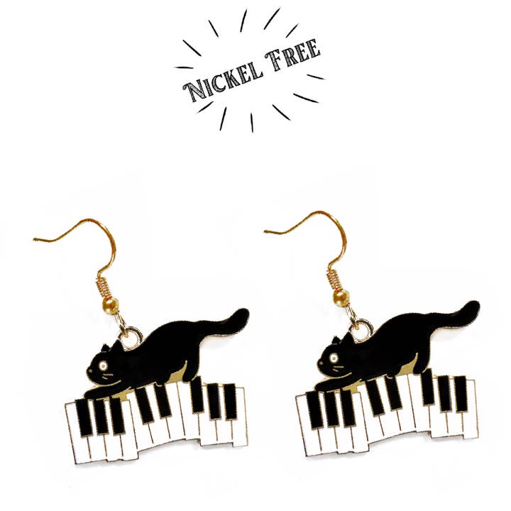 Songbird Artistry - Wholesale Dangle Earrings - Black Cat Piano Earrings