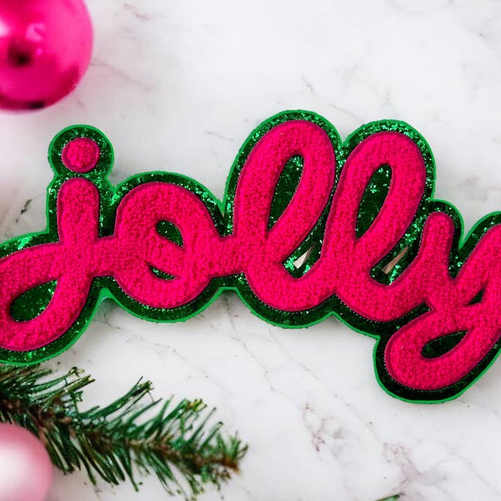 Social Grace & Company - Wholesale Patch - Jolly Light Pink Chenille Iron On Patch for Holiday Shirts
