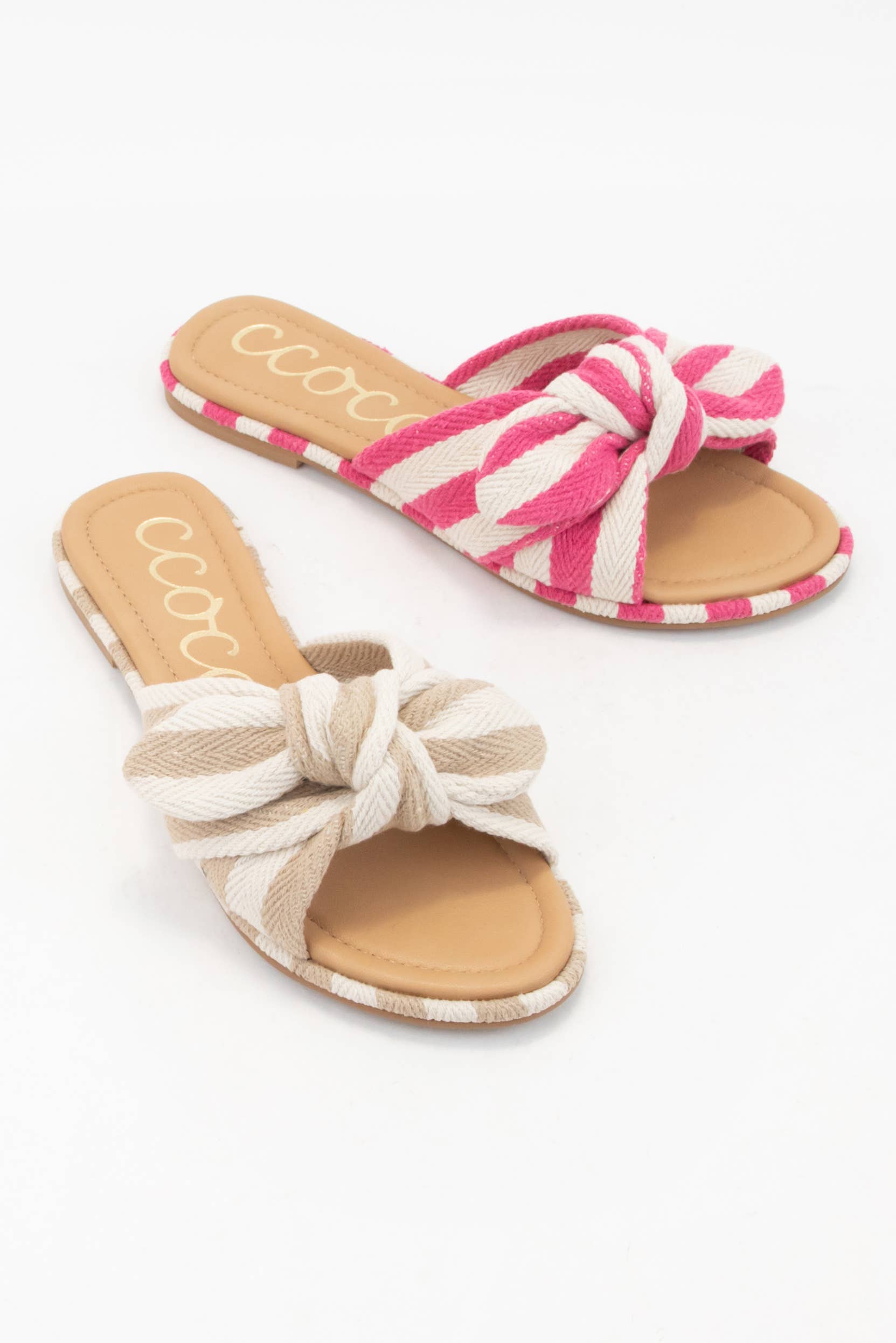 CCOCCI – Großhandel Sandalen – Damen – CCOCCI Gestreifte Baumwoll-Canvas-Sandalen mit Knoten und Schleife6