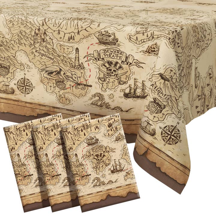 Set of 3 Pirate Map Plastic Table Cloth Disposable for wholesale by Leib Games