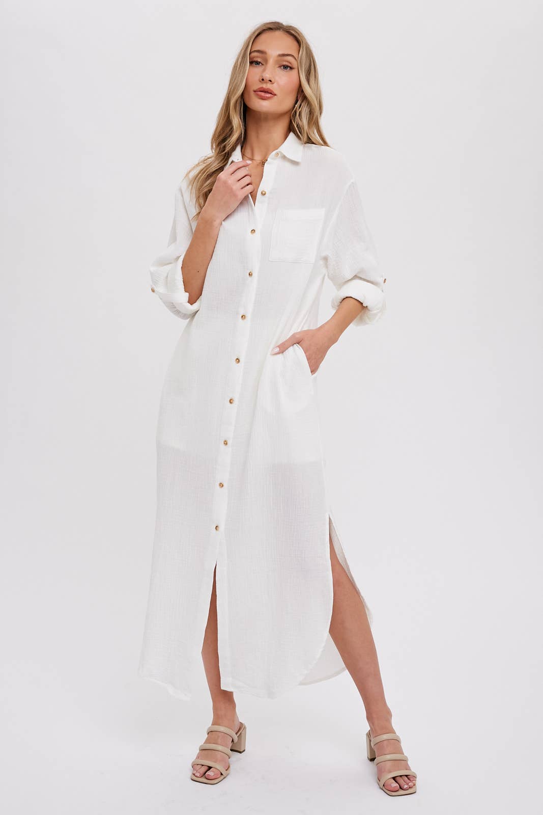 Bluivy - Wholesale Dress - Women's - BUTTON UP MAXI SHIRT DRESS WITH POCKET21